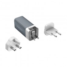 Energizer Ultimate - Ładowarka sieciowa Multiplug EU / UK / US GaN USB-C & USB-A 65W PD (Srebrny)