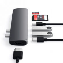 Satechi Pro Hub Adapter - aluminiowy Hub z podwójnym USB-C do MacBook (2x USB-C, 2x USB-A, 4K HDMI, czytnik kart micro/SD) (spac