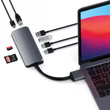 Satechi Type-C Dual Multimedia Adapter - aluminiowy adapter do MacBook z podwójnym USB-C (USB-C PD 60W, 2x USB-A, 2x HDMI 4K, cz