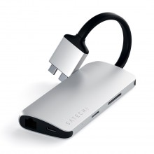 Satechi Type-C Dual Multimedia Adapter - aluminiowy adapter do MacBook z podwójnym USB-C (USB-C PD 60W, 2x USB-A, 2x HDMI 4K, cz