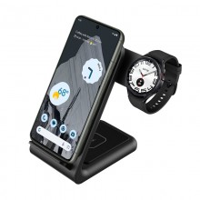 Crong PowerSpot Pivot Stand - Ładowarka bezprzewodowa 3w1 do Samsung & Android, Galaxy Watch i słuchawek TWS (czarny)