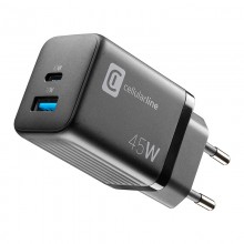 Cellularline Multipower Micro GaN - Ładowarka sieciowa USB-C & USB-A Power Delivery 45W (czarny)
