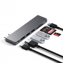 Satechi Pro Hub Slim - aluminiowy hub z podwójnym USB-C do MacBook (USB 4, HDMI, 2x USB-A, SD/microSD, USB-C) (space grey)