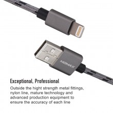 Momax Elite link - Kabel połączeniowy USB do Lightning MFi + elastyczny stojak, 2.4 A, 1 m (Grey)