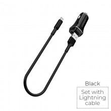 Borofone - ładowarka samochodowa 2x USB kabel Lightning w zestawie, czarny