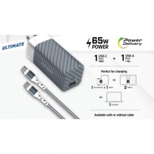 Energizer Ultimate - Ładowarka sieciowa podróżna Multiplug EU / UK / US GaN USB-C & USB-A 65W PD + Kabel USB-C (Czarny)
