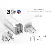 Energizer Ultimate - Ładowarka sieciowa podróżna Multiplug EU / UK / US GaN USB-C & USB-A 65W PD (Srebrny)