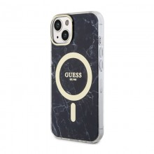 Guess Marble MagSafe - Etui iPhone 14 Plus (Czarny)
