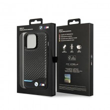 BMW Leather Carbon Blue Line – Etui iPhone 14 Pro (Czarny)