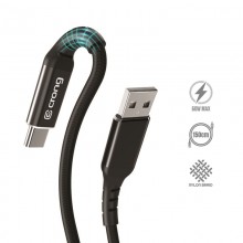 Crong Armor Link – Kabel 60W z USB-C na USB-A w oplocie 150cm (czarny)