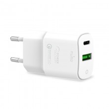 PURO White Mini Fast Travel Charger - Ładowarka sieciowa USB-A + USB-C Power Delivery 20W (biały)