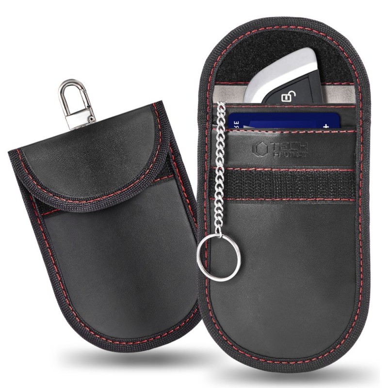 KLATKA FARADAYA TECH-PROTECT KLR100 POUCH KEYLESS RFID SIGNAL BLOCKER CASE BLACK/RED