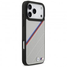 BMW M Tricolor Metal Logo MagSafe - Etui iPhone 17 Pro Max (szary)