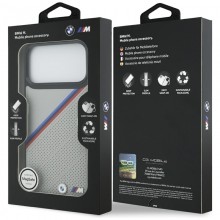 BMW M Tricolor Metal Logo MagSafe - Etui iPhone 17 Pro Max (szary)