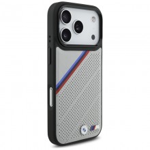 BMW M Tricolor Metal Logo MagSafe - Etui iPhone 17 Pro (szary)