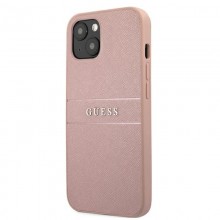 Guess Saffiano Mteal Logo Stripes - Etui iPhone 13 Mini (różowy)