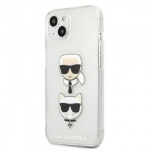 Karl Lagerfeld Glitter Karl & Choupette Head - Etui iPhone 13 mini (srebrny)