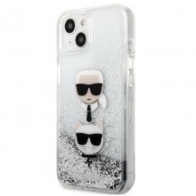 Karl Lagerfeld Liquid Glitter Karl & Choupette Head - Etui iPhone 13 mini (srebrny)