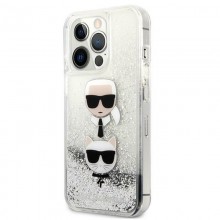 Karl Lagerfeld Liquid Glitter Karl & Choupette Head - Etui iPhone 13 Pro (srebrny)