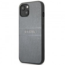 Guess Saffiano Metal Logo Stripes - Etui iPhone 13 mini (szary)