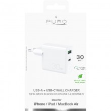 PURO Mini Fast Travel Charger - Ładowarka sieciowa USB-A + USB-C Power Delivery 30W (biały)