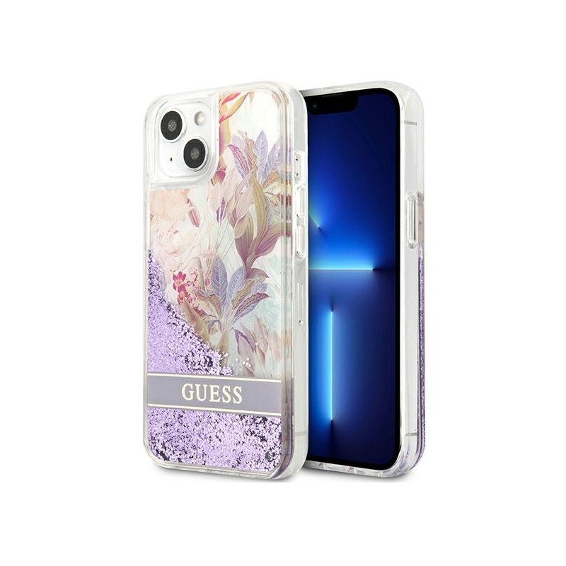 Guess Liquid Glitter Flower – Etui iPhone 13 mini (fioletowy)