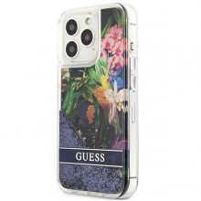 Guess Liquid Glitter Flower – Etui iPhone 13 Pro (niebieski)