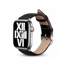 Crong Noble Band - Pasek z naturalnej skóry do Apple Watch 42/44/45/49 mm (Black Noir)