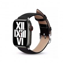 Crong Noble Band - Pasek z naturalnej skóry do Apple Watch 42/44/45/49 mm (Black Noir)
