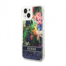 Guess Liquid Glitter Flower – Etui iPhone 14 Plus (niebieski)