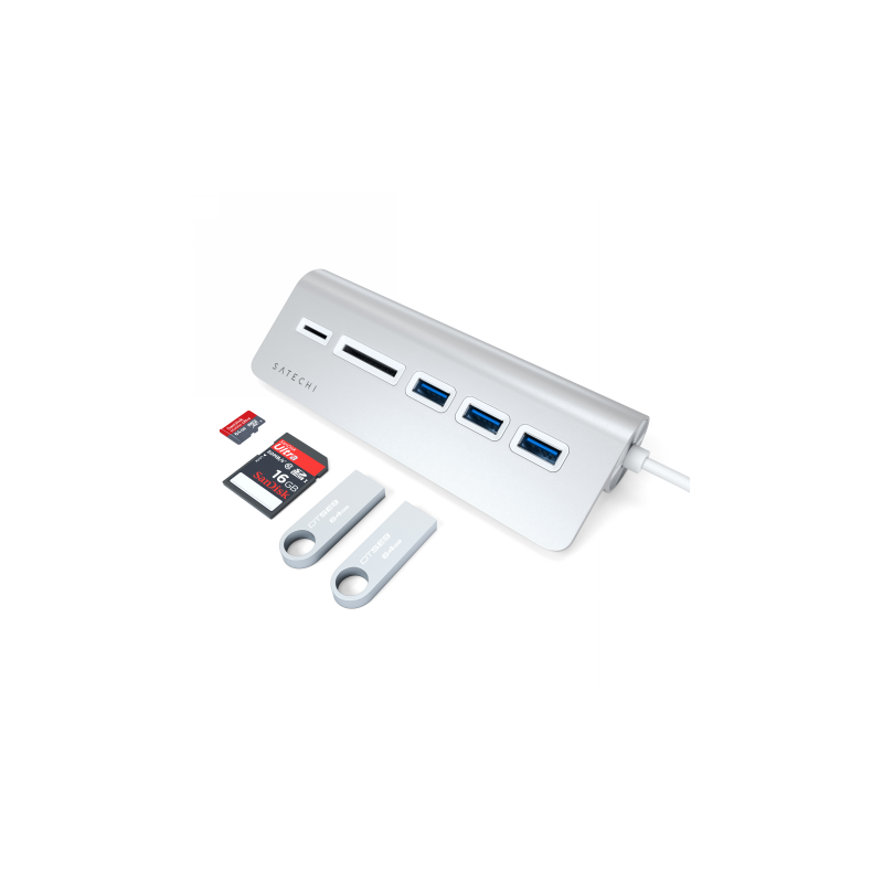 Satechi Aluminium Hub Combo - aluminiowy Hub USB-C (3x USB-A, czytnik kart micro/SD) (silver)