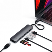 Satechi Slim Multiport USB-C - adapter do urządzeń mobilnych (USB-C PD, 2x USB-A, HDMI 4K, Ethernet, czytnik kart micro/SD) (spa