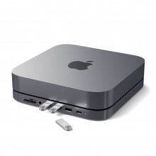 Satechi Aluminum Hub - aluminiowa podstawka do Mac Mini z Hub USB-C (USB-C, 3x USB-A, czytnik kart micro/SD, jack port) (space g