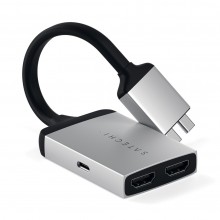 Satechi Dual Aluminium Adapter - aluminiowy adapter do MacBook z podwójnym USB-C oraz podwójnym 4K HDMI (Pro&Air&Max) (silver)