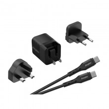 Energizer Ultimate - Ładowarka sieciowa Multiplug EU / UK / US GaN 20W PD + kabel USB-C (Czarny)