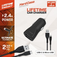Energizer HardCase - Ładowarka samochodowa 2x USB-A 2.4A + Kabel USB-C & Micro USB (Czarny)