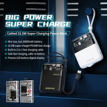 WEKOME WP-309 Vanguard Series - Power bank 10000 mAh Super Charging z wbudowanym kablem USB-C & Lightning PD 20W + QC 22.5W (Cza